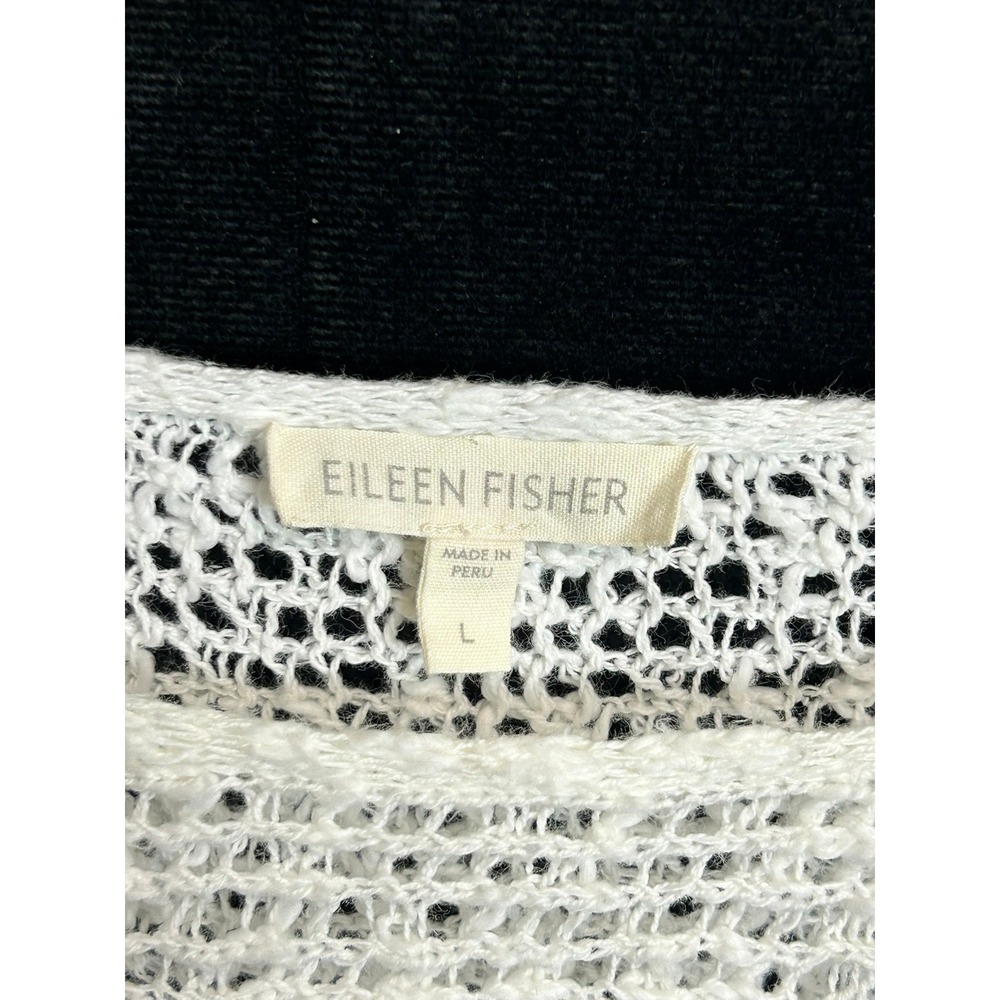 Eileen Fisher White Organic Cotton Mesh Knit Dolman Sleeve Boxy Sweater L S3FLM - Picture 4 of 10